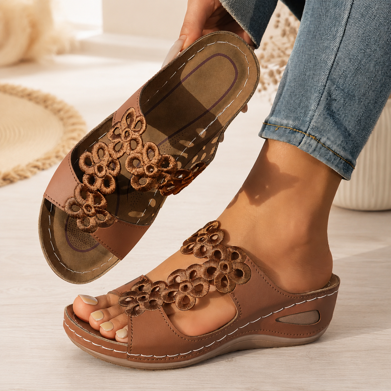 Zenvia Floral Arch Comfort Sandals